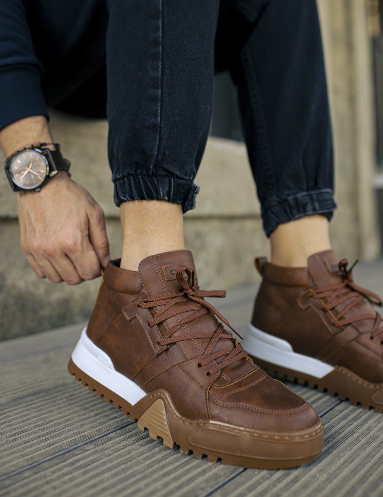 Ανδρικά καφέ Casual μποτάκια τρακτερωτή σόλα CH057 φωτογραφία